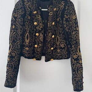 Alice + Olivia Black and Gold Embroidered „Phoenix“ Blazer